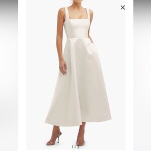 Dessy Square Neck Sateen Ivory Gown - size 14